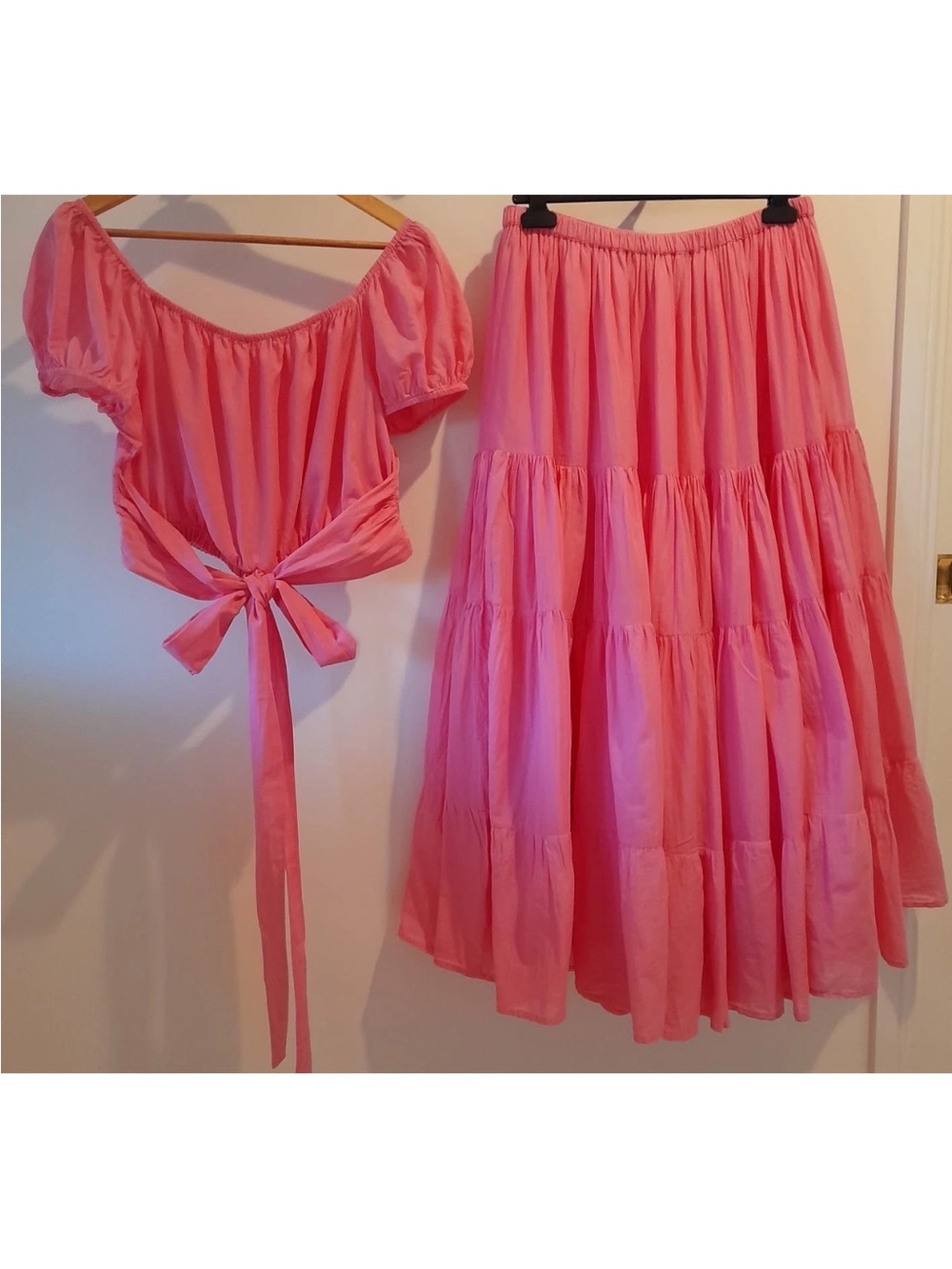 Spell Azalea Pink Tiered Maxi Skirt and Crop Top Set XS - Picture 11 of 14